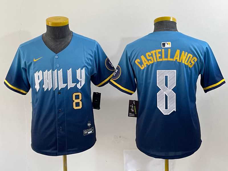 Womens Philadelphia Phillies #8 Nick Castellanos Blue 2024 City Connect Limited Stitched Jersey->mlb womens jerseys->MLB Jersey